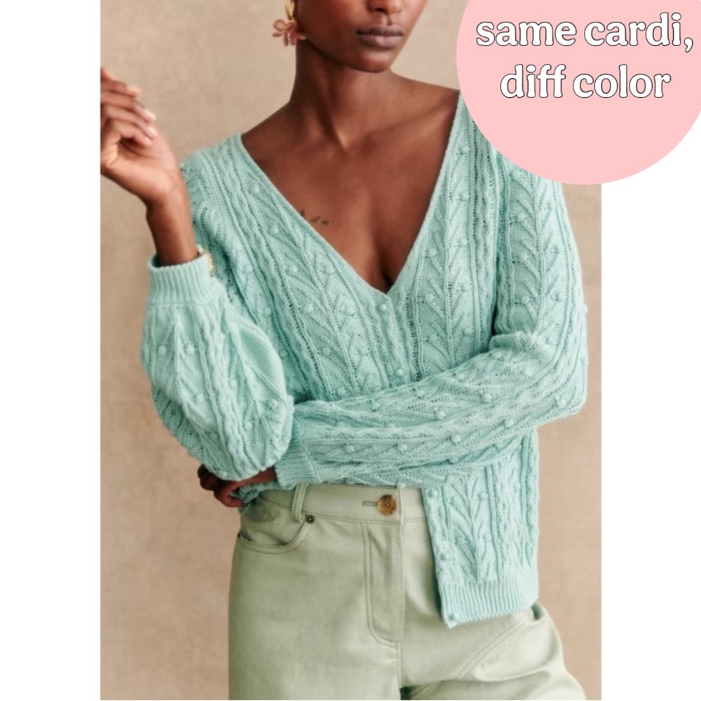 SEZANE Rose Pink Lilac Pom Pom Texture Cableknit Balloon Sleeve Beryl Cardigan - Picture 9 of 15